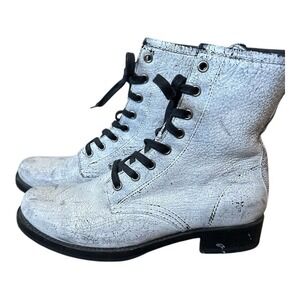 FRYE VERONICA COMBAT WHITE DISTRESS LEATHER LACE UP BOOTS 8‎ B 3476242